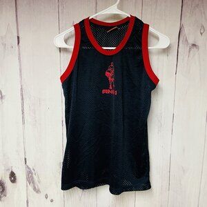 AND1 Basketball Jersey Youth Large Dark Blue Red Mesh Sleeveless Tank Top